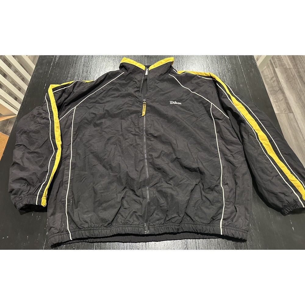 VINTAGE Wilson Advantage Jacket Mens XL Black Yellow Windbreaker Track Coat 90s